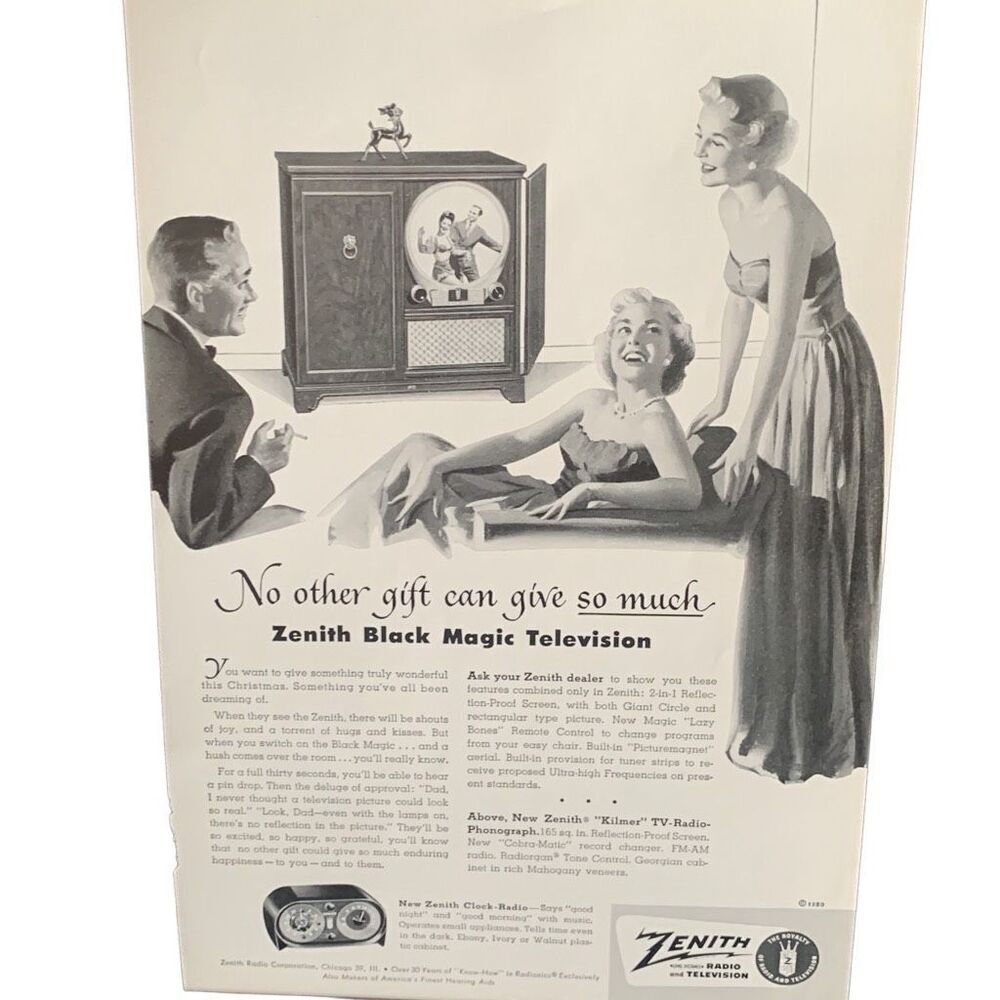 Vintage 1950 Zenith Black Magic Television Ad Advertisement